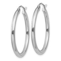 10K White Gold Polished Hoop Earrings with Rhodium Finish 2.5mm Tube