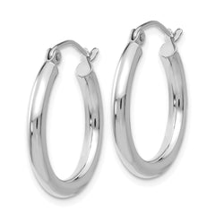 10K White Gold Polished Hoop Earrings with Rhodium Finish 2.5mm Tube Design
