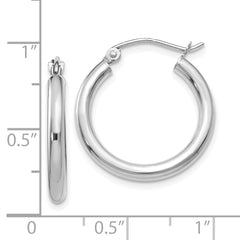 10K White Gold Polished Hoop Earrings with Rhodium Finish 2.5mm Tube Design