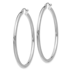 10K White Gold Hoop Earrings with Polished Finish, 2.5mm Tube, 40mm Size