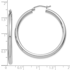 10K White Gold Polished Hoop Earrings with Rhodium Finish 3mm Elegant Design