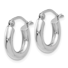 10K White Gold Polished Hoop Earrings with Rhodium Finish 3mm