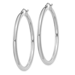 10K White Gold Polished 3mm Hoop Earrings with Rhodium Finish for Women