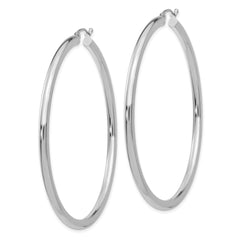 10K White Gold Polished Hoop Earrings 3mm Tube Rhodium-Plated