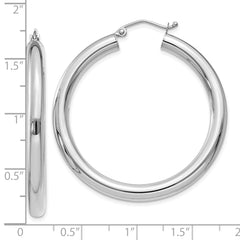 10K White Gold 4mm Polished Hoop Earrings with Rhodium Finish