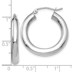 10K White Gold Polished Hoop Earrings 4mm Rhodium-Plated Elegant Design
