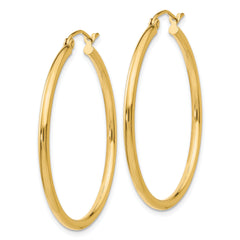 10K Gold Polished Hoop Earrings 2mm Elegantly Crafted for Women