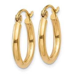 10K Gold Polished Tube Hoop Earrings 2mm Elegant Classic Style