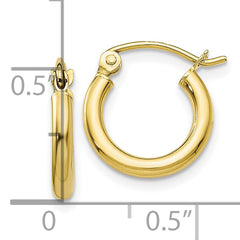 10K Gold Polished Tube Hoop Earrings Elegant 2mm Design for Women