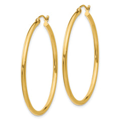 10K Gold Polished Hoop Earrings 2mm Tube Classic Elegant Style 38mm