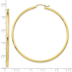 10K Yellow Gold Polished Hoop Earrings  50mm Elegant Tube Design for Women