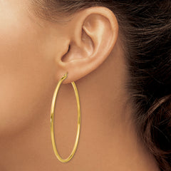 10K Gold Polished Hoop Earrings 2mm Tube Elegant 55mm Women's