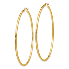 10K Gold Polished 2mm Hoop Earrings Elegant 60mm Design for Women