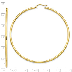 10K Gold Polished 2mm Hoop Earrings Elegant 60mm Design for Women