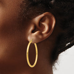 10K Gold Polished 2.5mm Hoop Earrings with Wire Clutch Closure
