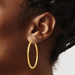 10K Gold Polished Tube Hoop Earrings for Women 2.5mm Bold Design