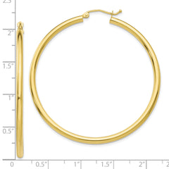 10K Gold Polished Hoop Earrings with 2.5mm Tube Design for Women