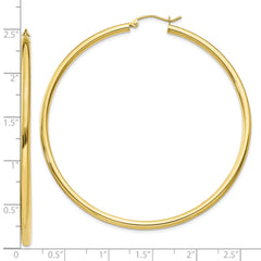 10K Gold Polished Tube Hoop Earrings, 2.5mm Elegant Design for Women