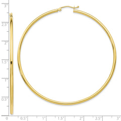10K Gold Polished Hoop Earrings 2.5mm Tube Classic