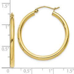 10K Gold Polished Hoop Earrings 2.5mm Tube Elegant Design