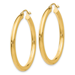 10K Gold Polished Hoop Earrings 3mm Tube Elegant Wire Closure