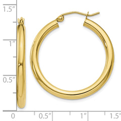 10K Gold Polished 3mm Hoop Earrings with Wire Clasp