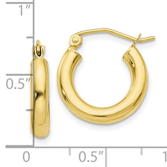 10K Gold Polished 3mm Hoop Earrings with Wire Closure for Women