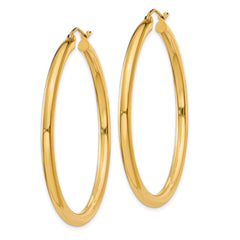 10K Yellow Gold Polished Hoop Earrings 3mm Tube Elegant Design for Women