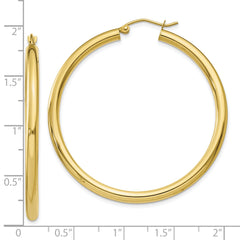 10K Yellow Gold Polished Hoop Earrings 3mm Tube Elegant Design for Women