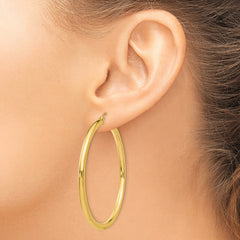 10K Gold Polished Hoop Earrings, 3mm Thick, 45mm Length