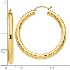 10K Gold Polished 4mm Tube Hoop Earrings for Women Elegant Style