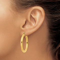 10K Gold Polished Tube Hoop Earrings 4mm Elegant Design
