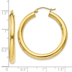 10K Gold Polished Tube Hoop Earrings 4mm Elegant Design