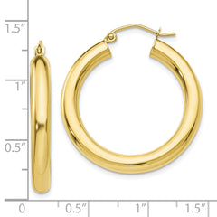 10K Gold Polished Tube Hoop Earrings 4mm Elegant Womenâââ‰â¢s Jewelry