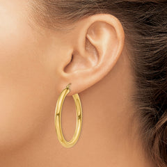 10K Gold Polished 4mm Tube Hoop Earrings for Women Elegant Design