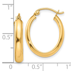 10K Gold Polished Oval Hoop Earrings 3.5mm Elegant Women's Jewelry