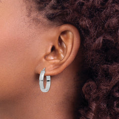 10K White Gold Polished Hoop Earrings with Rhodium Plating 25mm