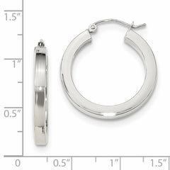 10K White Gold Polished Square Tube Hoop Earrings Elegant 26mm Design