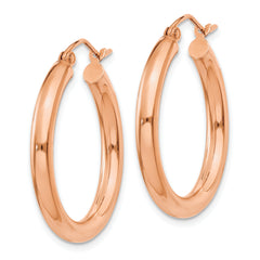 10K Rose Gold Polished Hoop Earrings, 3mm, Elegant and Timeless Design