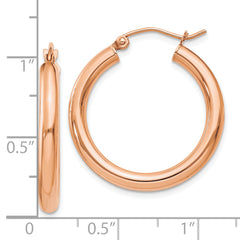 10K Rose Gold Polished Hoop Earrings, 3mm, Elegant and Timeless Design