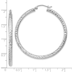 10K White Gold Diamond-Cut Hoop Earrings with Polished Finish for Women