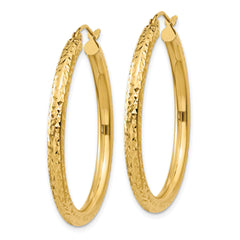10K Gold Diamond-Cut Hoop Earrings with Polished Finish, 3mm Elegant Style