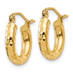 10K Gold Diamond-Cut Round Hoop Earrings with Polished Finish