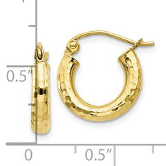 10K Gold Diamond-Cut Round Hoop Earrings with Polished Finish