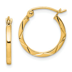 10K 1.5x15mm Diamond Cut Hoop Earrings