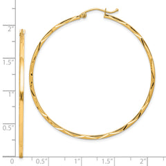 10K Gold Diamond-Cut Hoop Earrings 50mm Polished for Women