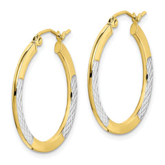 10K Gold & Rhodium Diamond-Cut Hoop Earrings with Polished Finish
