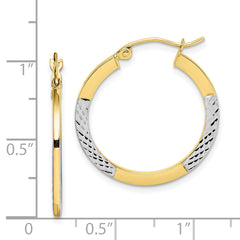10K Gold & Rhodium Diamond-Cut Hoop Earrings with Polished Finish