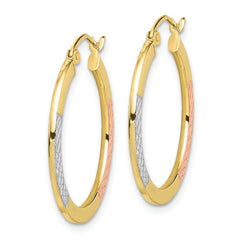 10K Two-Tone Gold Diamond-Cut Hoop Earrings with Polished Finish