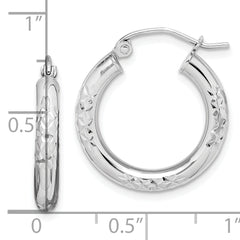 10K White Gold Diamond-Cut Hoop Earrings, 3mm Polished Finish, 21mm Elegant Design